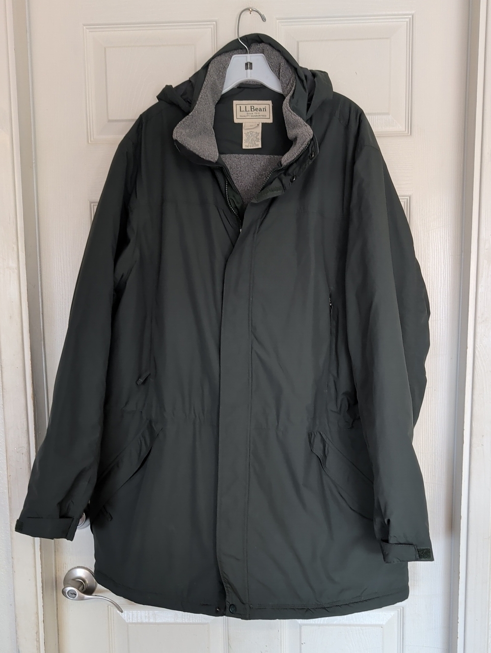 L.L. Bean Parka Jacket XL Green Fleece Lined Hidden Hood Chore Jacket Insulated